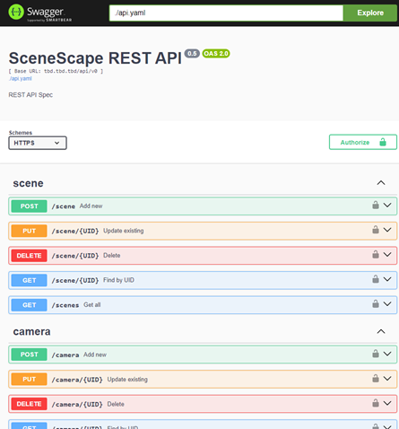Example Intel® SceneScape REST API as seen in Browser