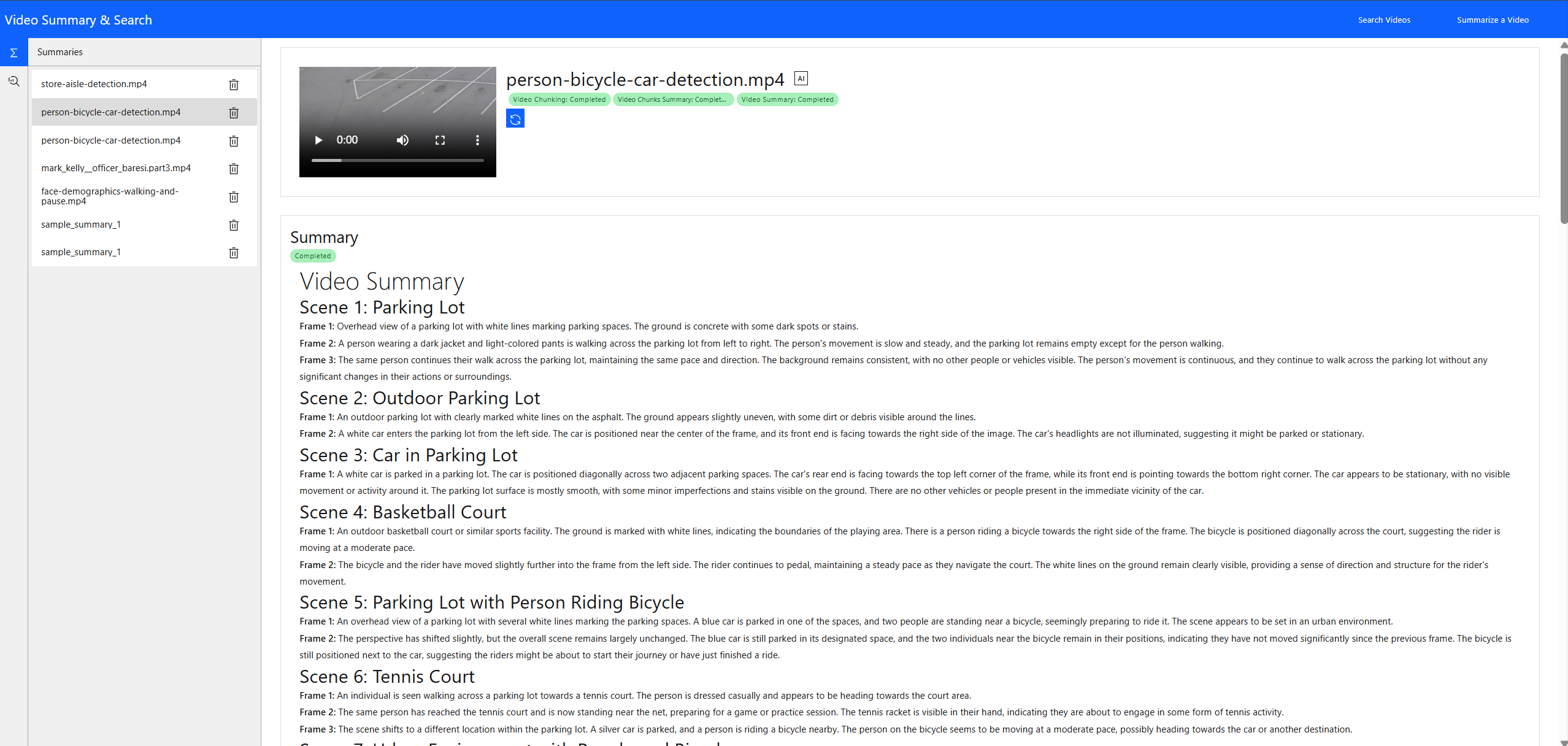 Video Summary web interface