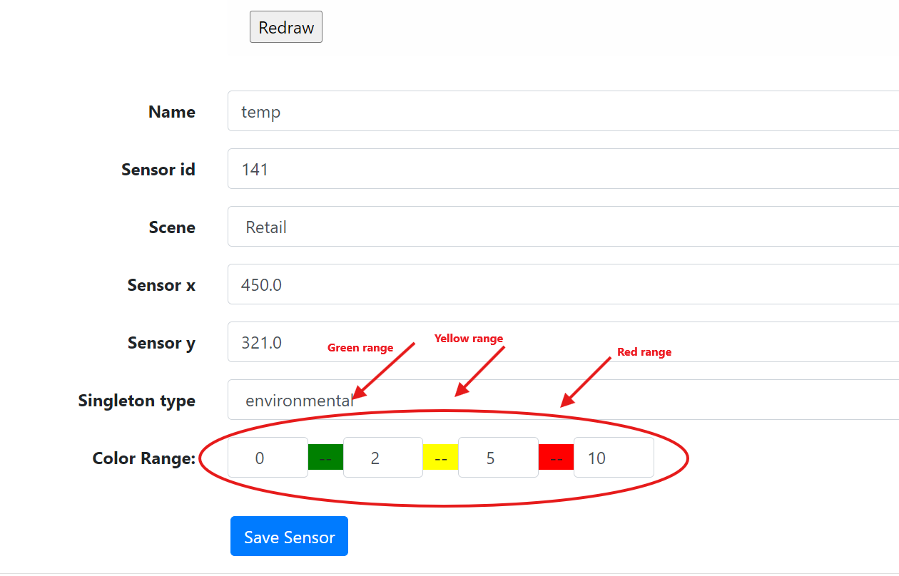 Default sensor color range values