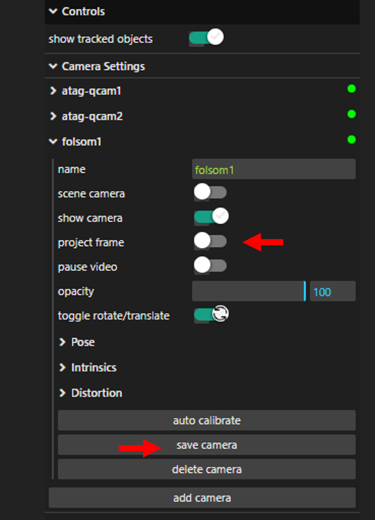 Save Camera and enable project frame