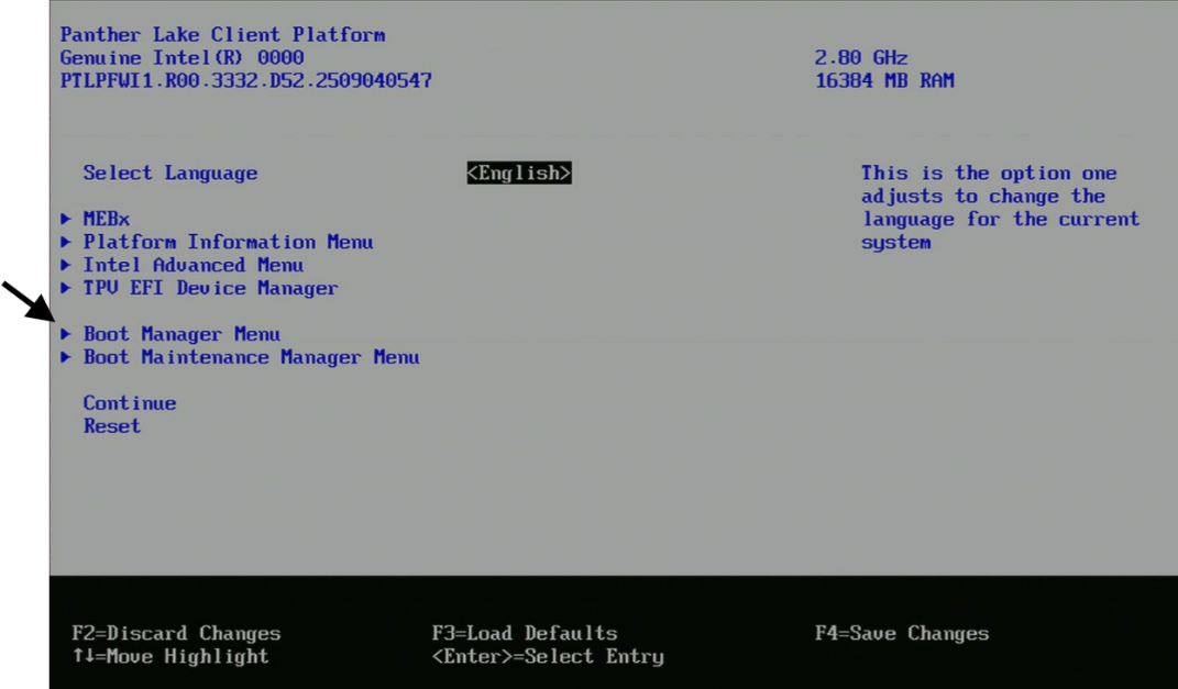Boot Manager Menu Selection