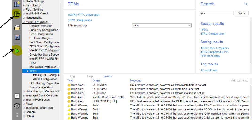 dTPM Configuration Settings