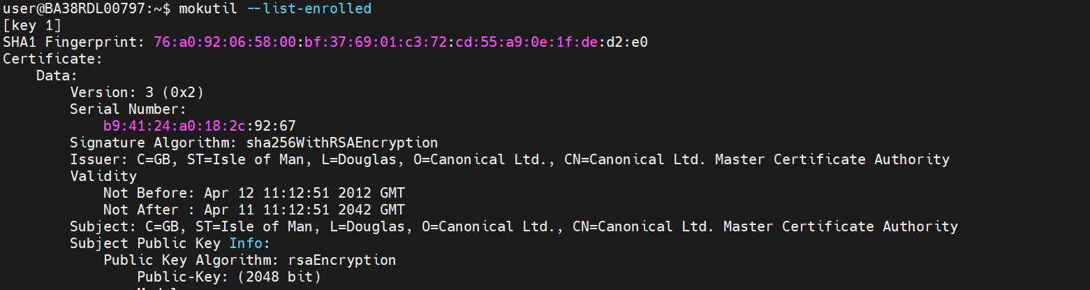 MOK Database Certificate List