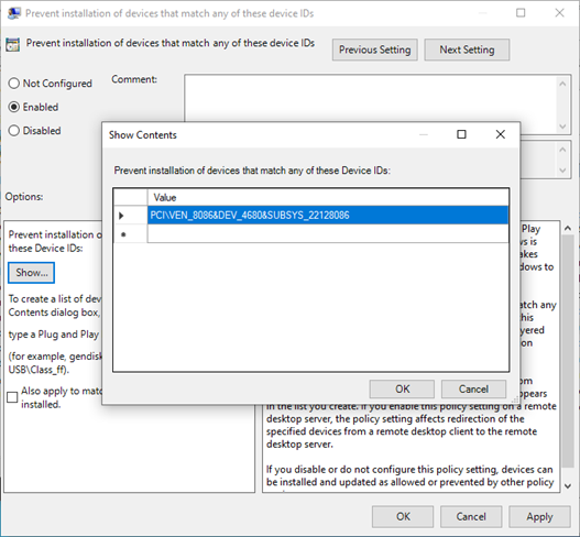 Prevent Device Installation - Show