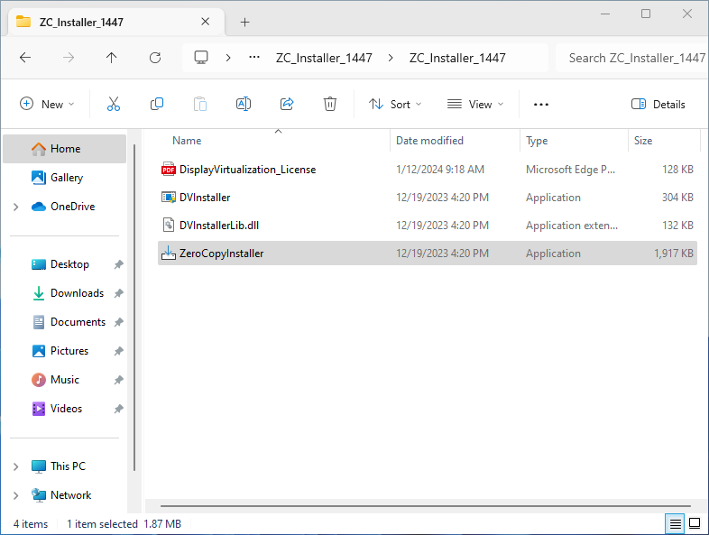 Zero Copy Installer in Windows Explorer
