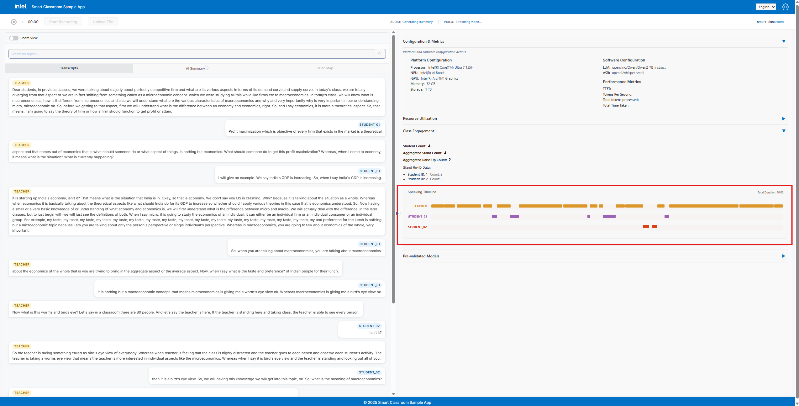 Transcription and Speaker Timeline