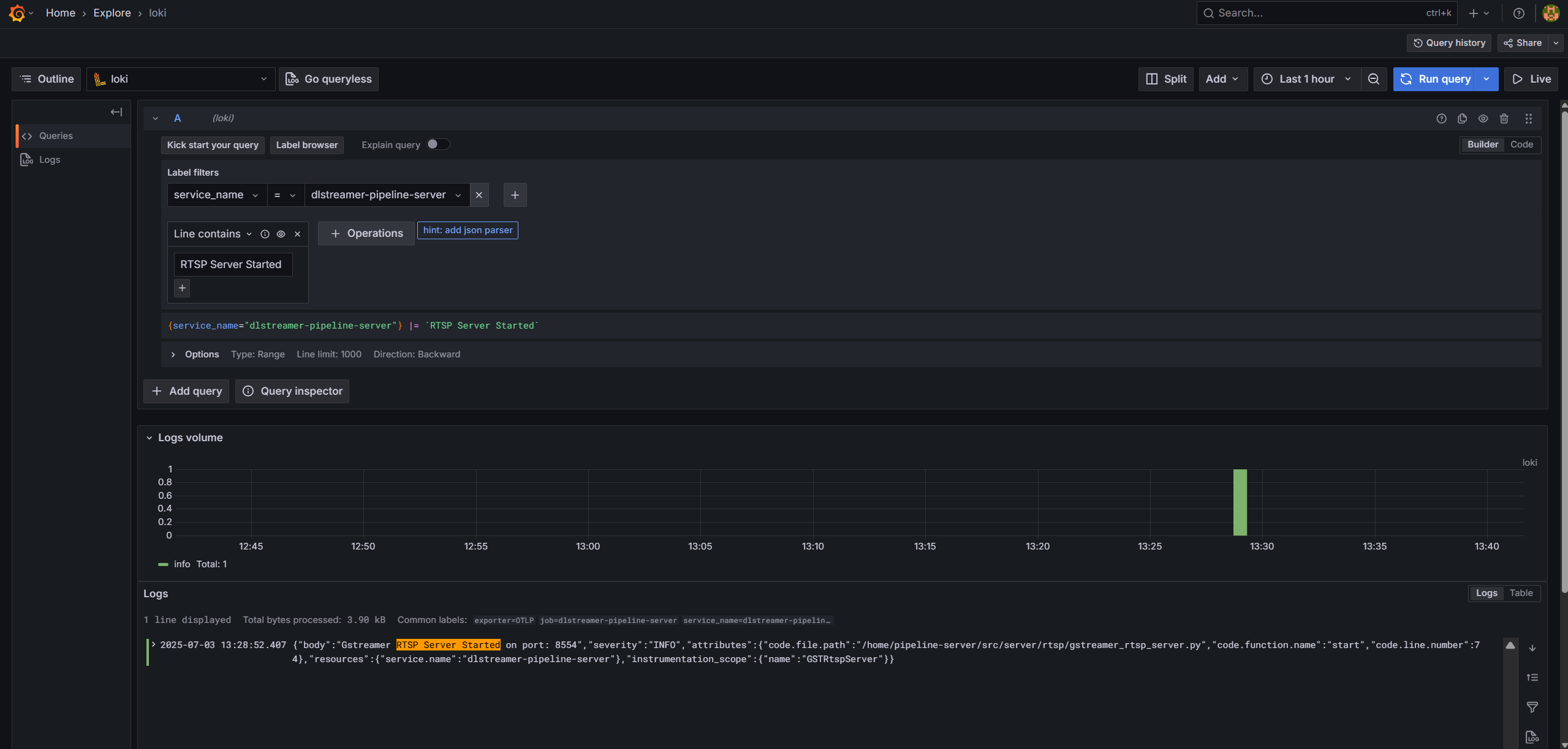 Open telemetry logs example in Grafana