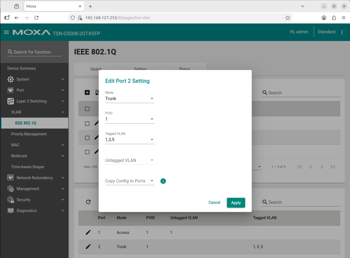 MOXA VLAN Port Configuration
