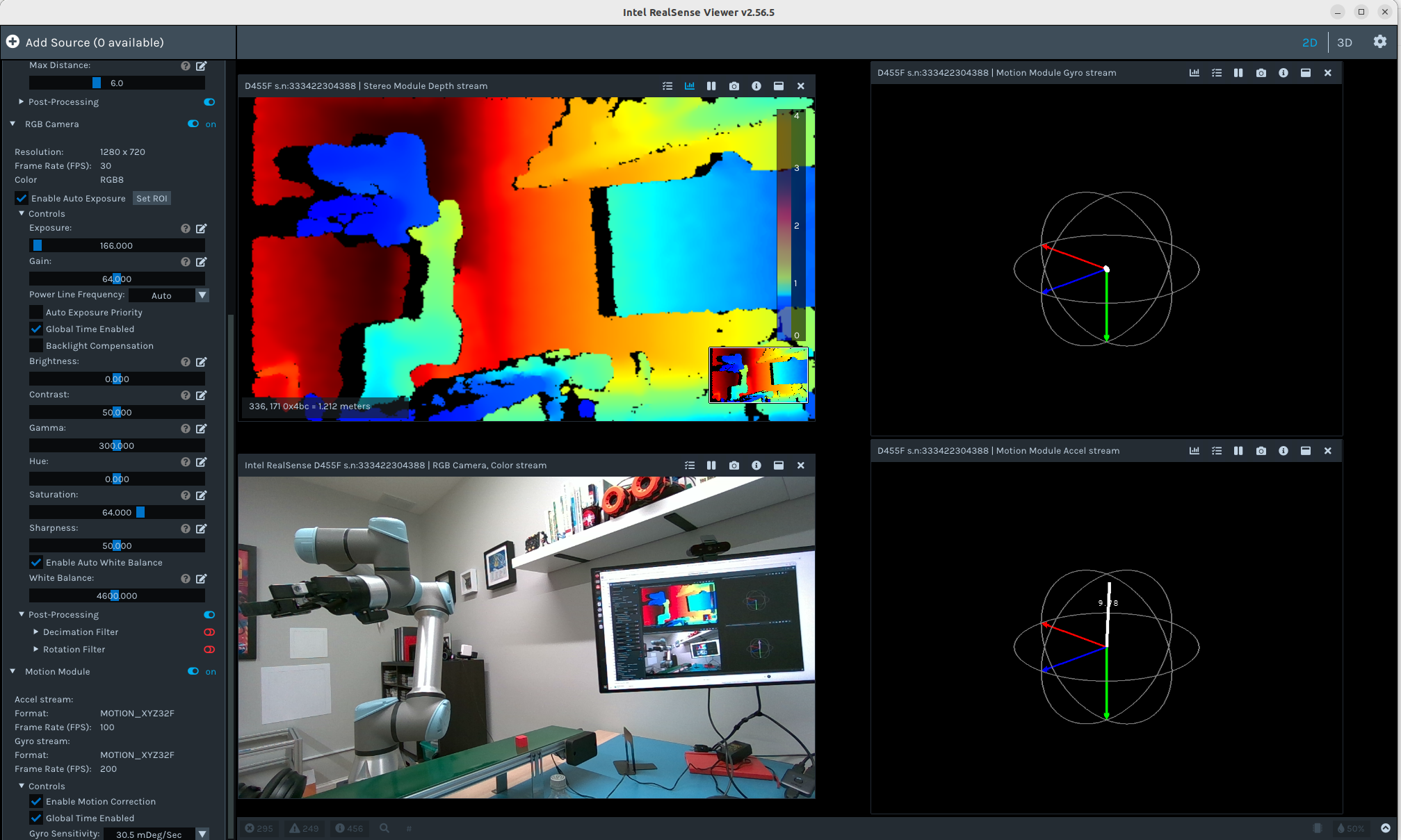 Stereo, RGB, and Motion all working