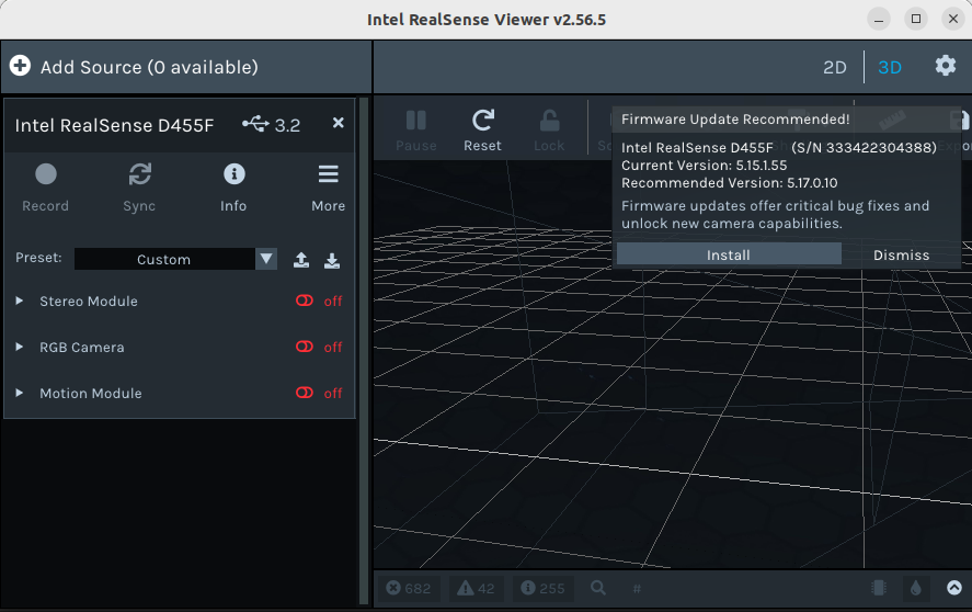 RealSense with firmware out of date message