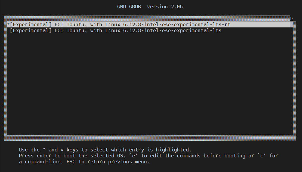Kernel selection screen