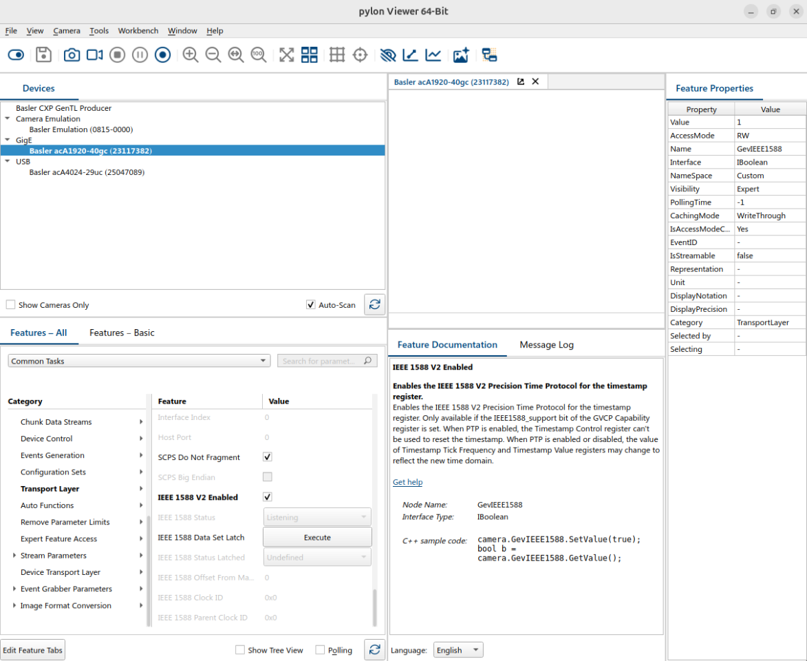 pylon Viewer: Enable PTP Timestamping