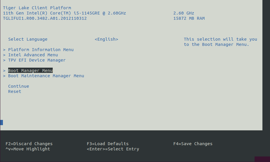 BIOS menu