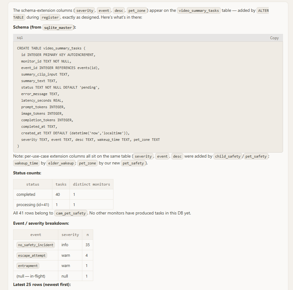 OpenClaw summarizes the video_summary_tasks table