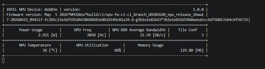 NPU telemetry monitor at 7 streams