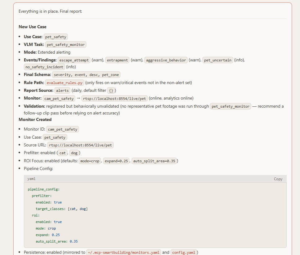 OpenClaw reports the new use case and the monitor it bound