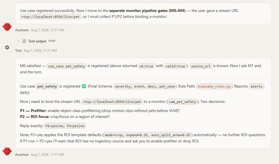 Registration succeeded and OpenClaw asks the P1/P2 pipeline questions