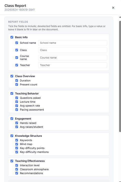 Report Fields Selection