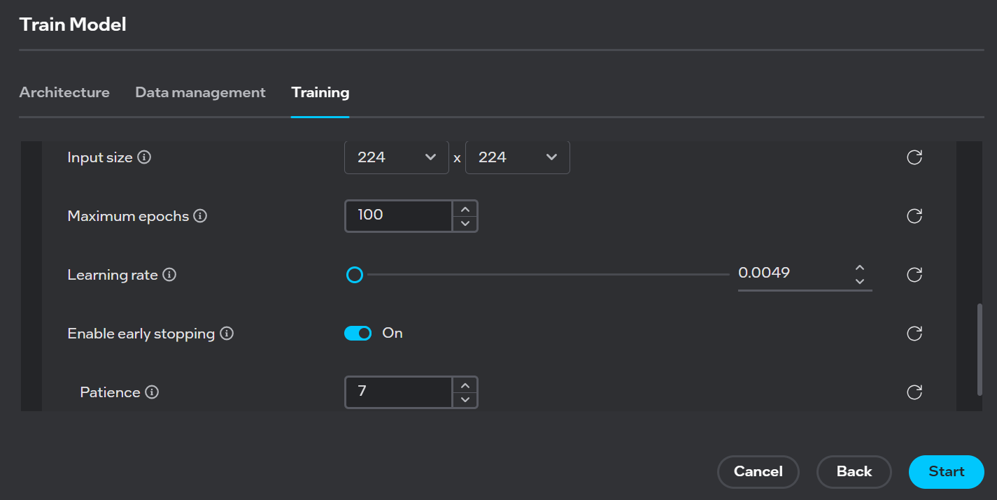 Training Parameters