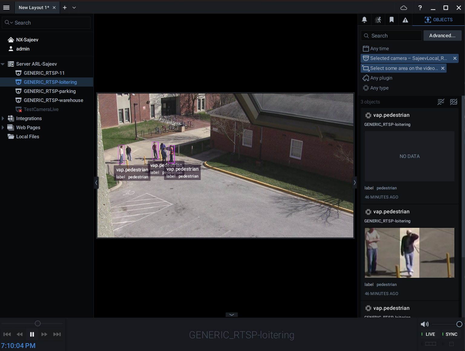 Detection overlays shown on the live camera feed in Nx Witness