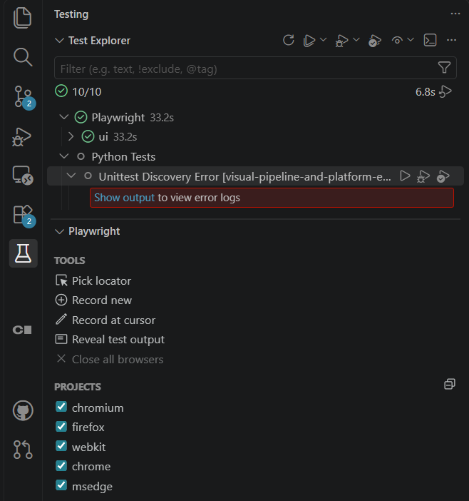 Selecting Playwright projects in the VS Code extension
