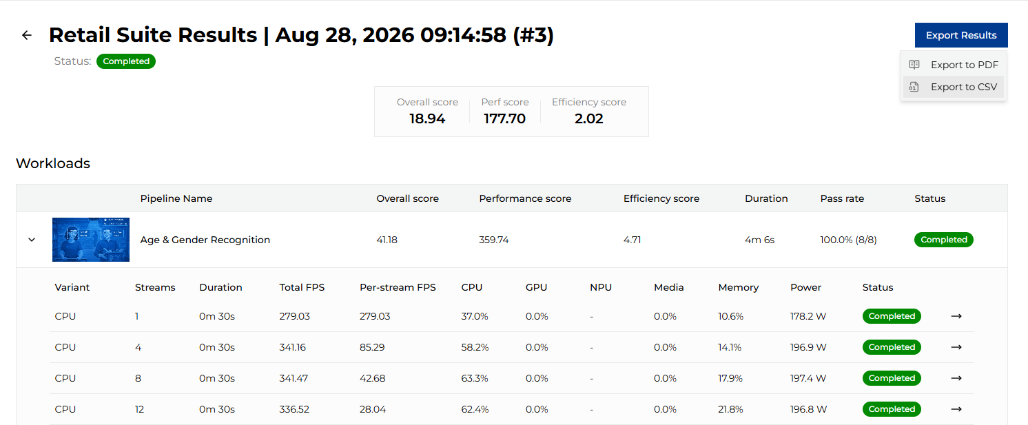 Benchmark export from details