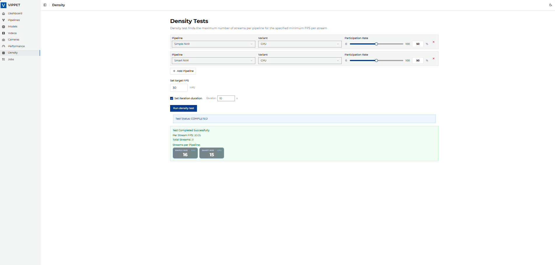 Density test results