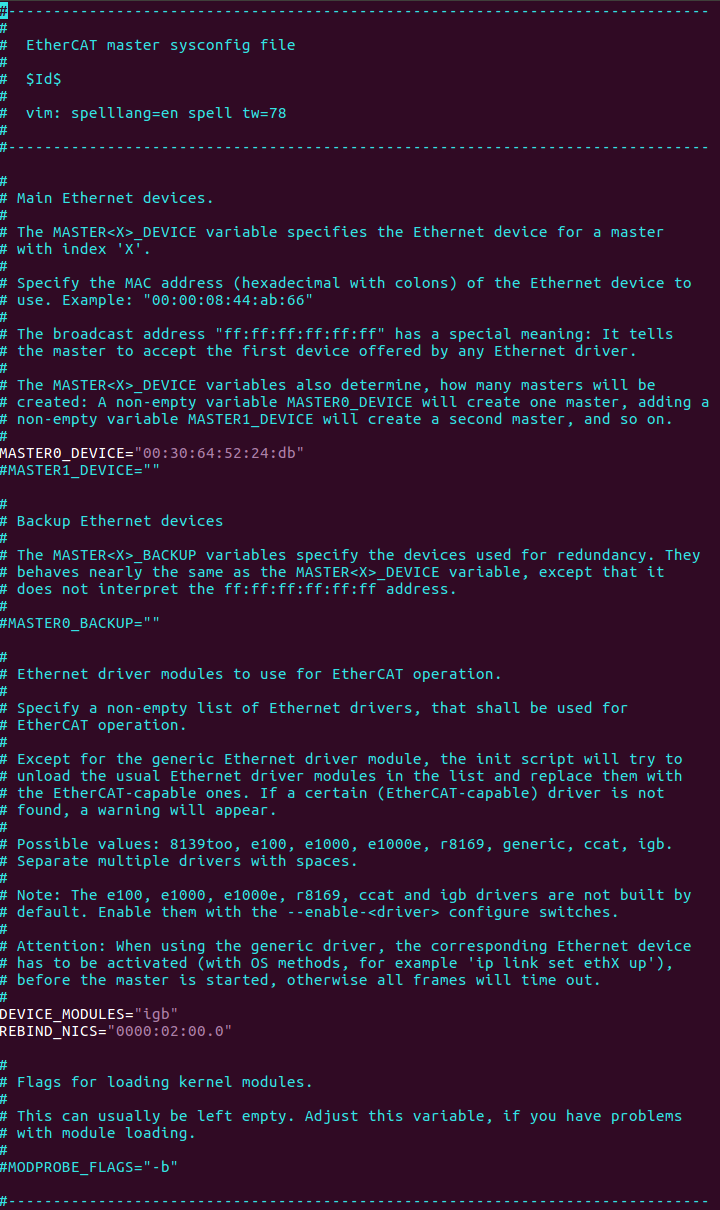 EtherCAT sysconfig