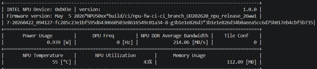Combined NPU telemetry at 3 NPU streams
