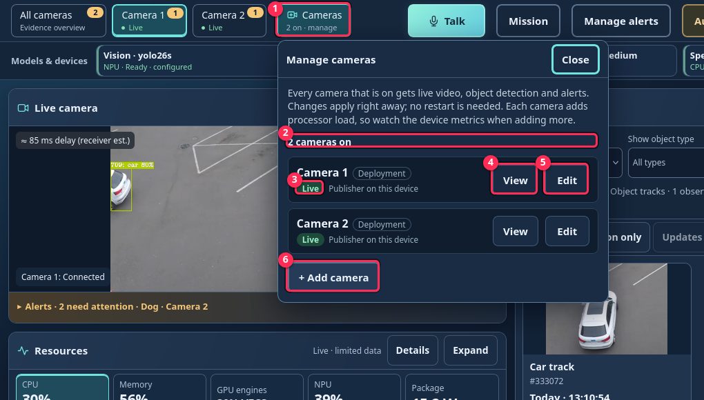 Manage cameras