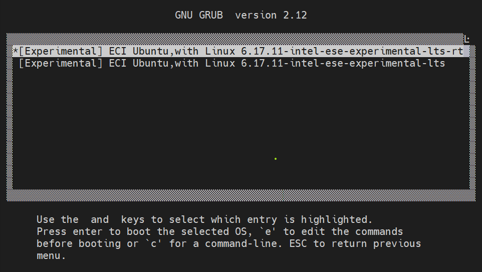 Kernel selection screen