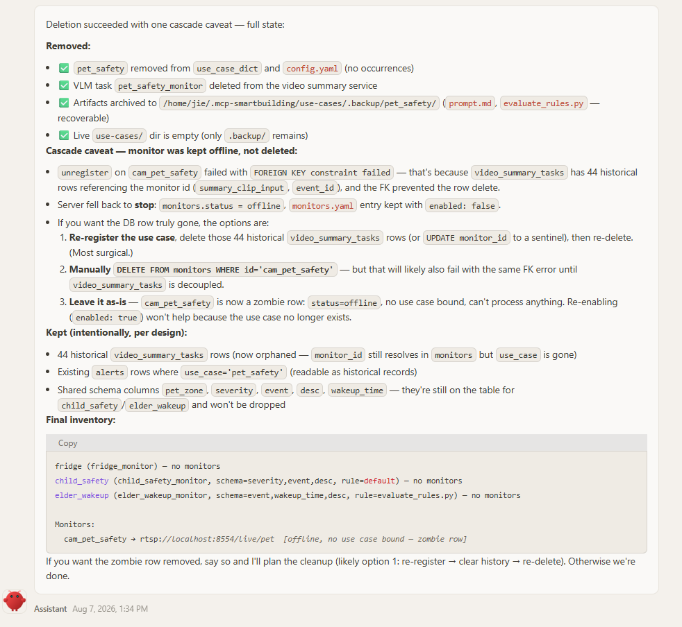 OpenClaw reports the deletion result