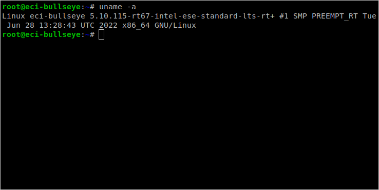 uname -a output showing the real-time kernel