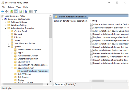 Device Installation Restrictions