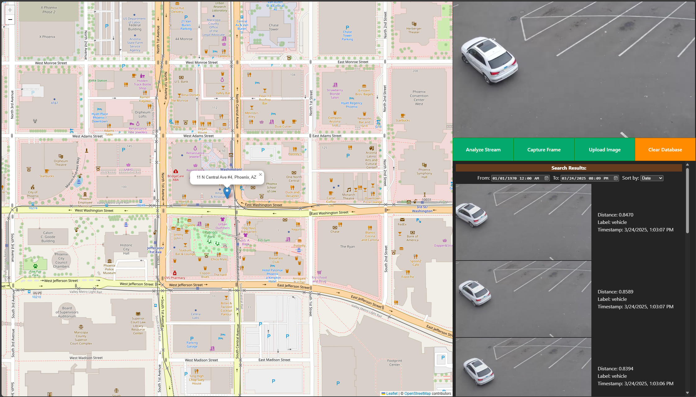 Screenshot of the Image-Based Video Search sample application interface displaying search input and matched results