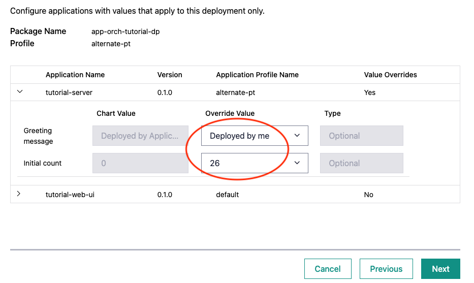 Fill in Parameter Templates for Tutorial Server while deploying