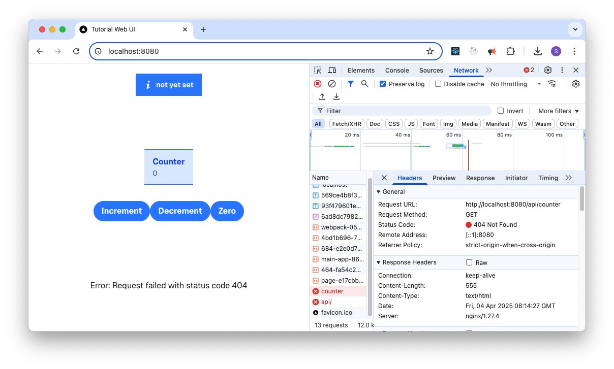 Tutorial Web UI failing to connect to the server