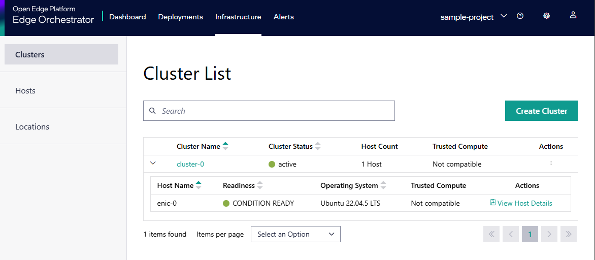 Cluster list with details