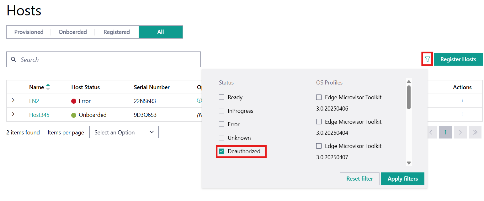 Filter Deauthorized hosts