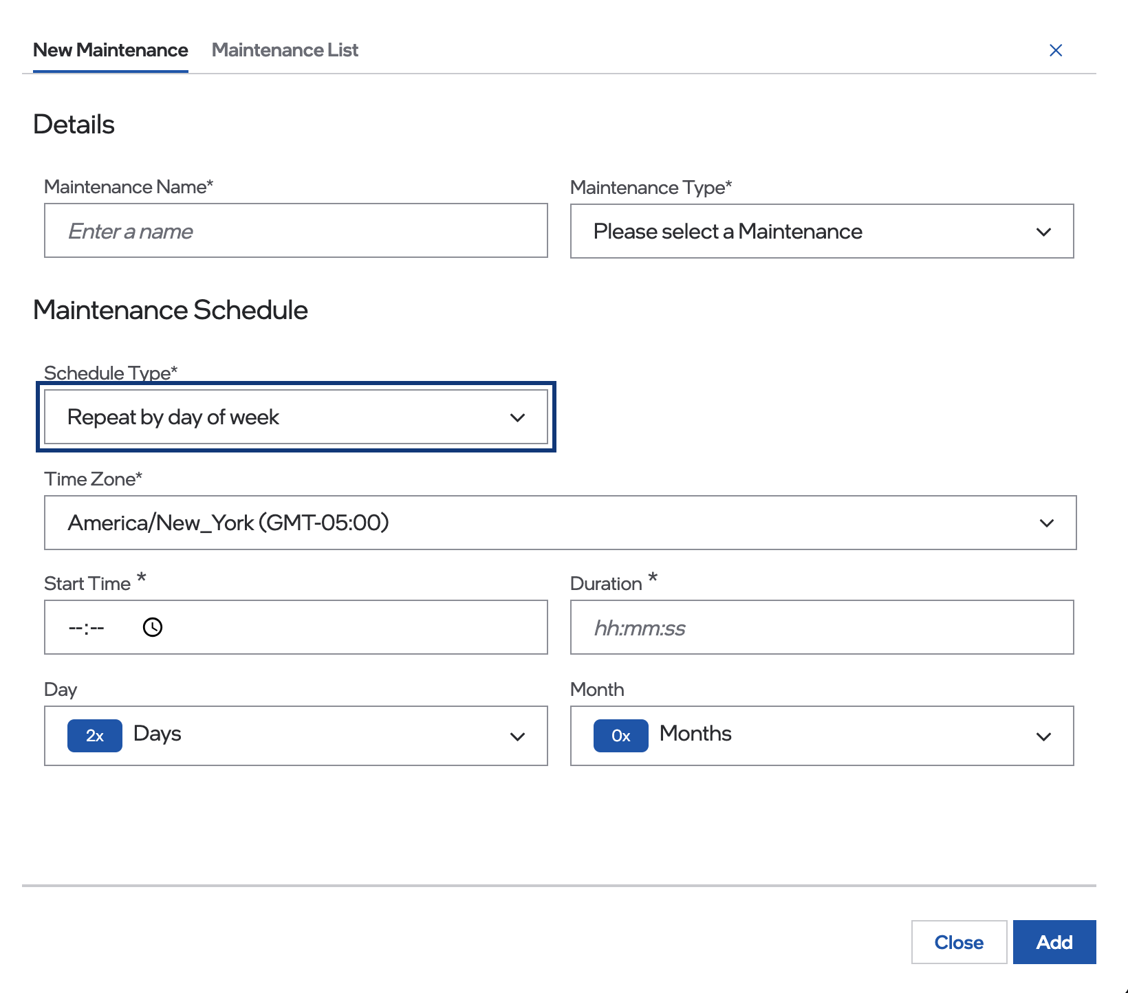 Schedule Maintenance Repeat Example