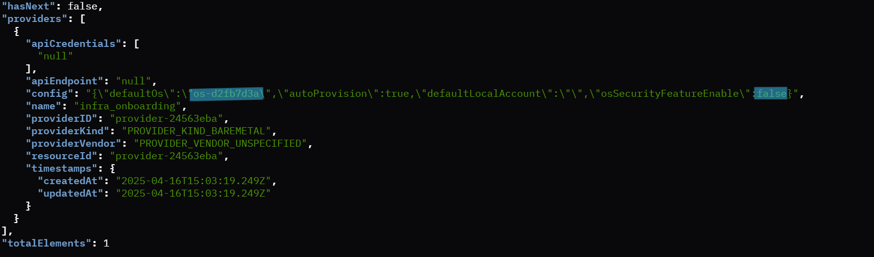 Provider config details