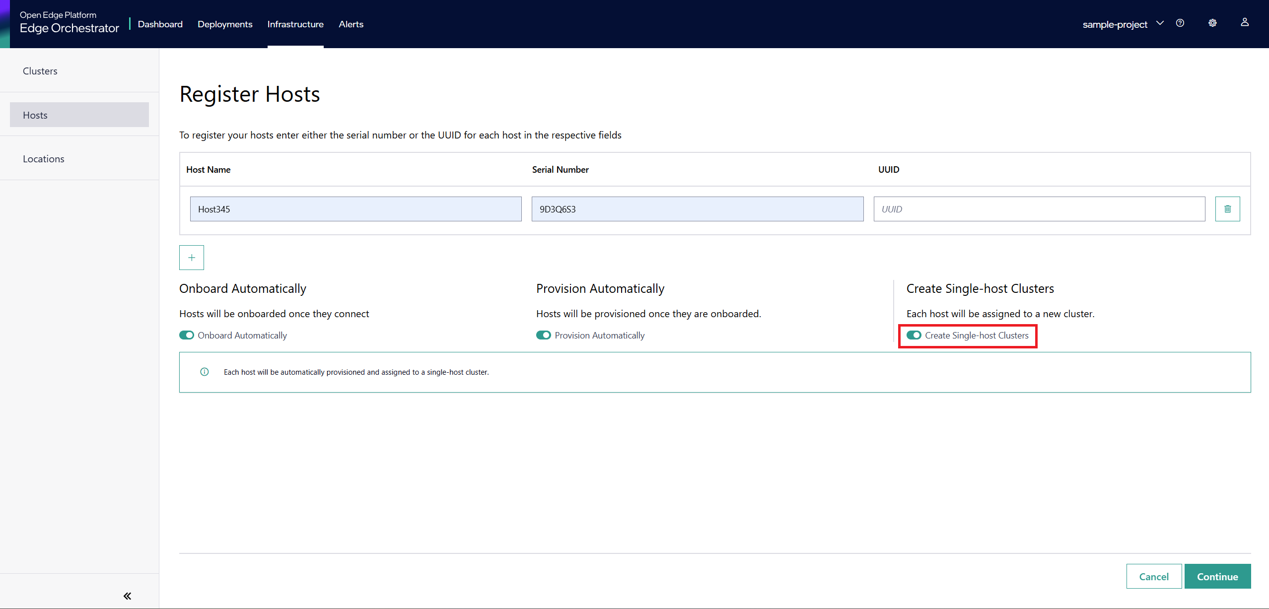 Register Host Automatic Cluster