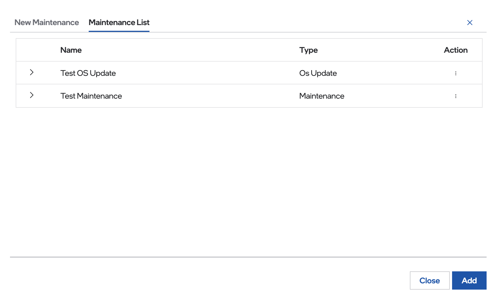 List of Maintenance Schedules