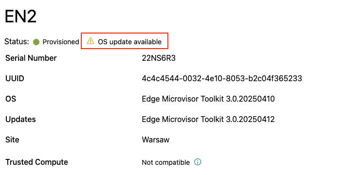 Edge Microvisor Toolkit available update in Edge Node view