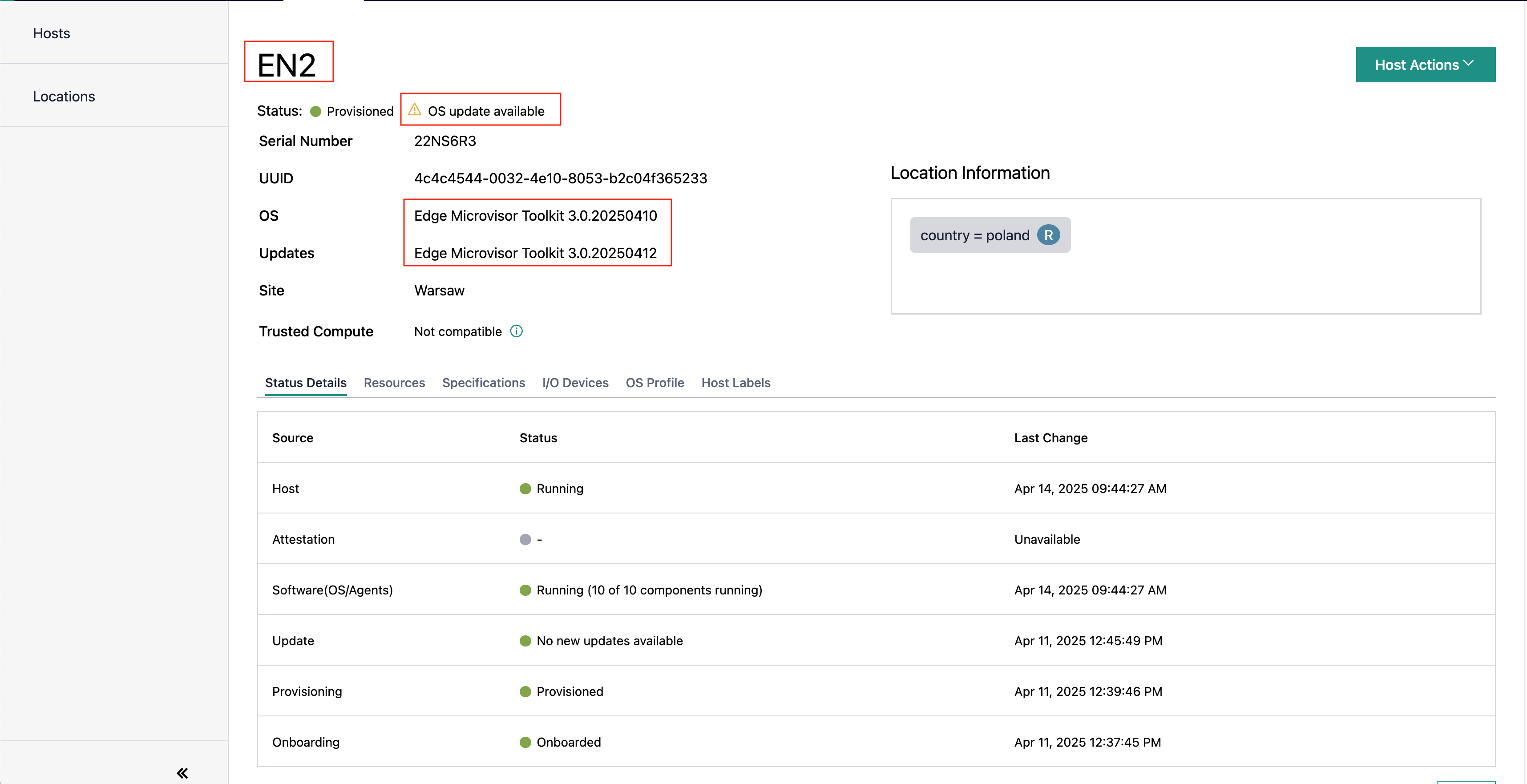 Verify EN Software Update Example - Host name