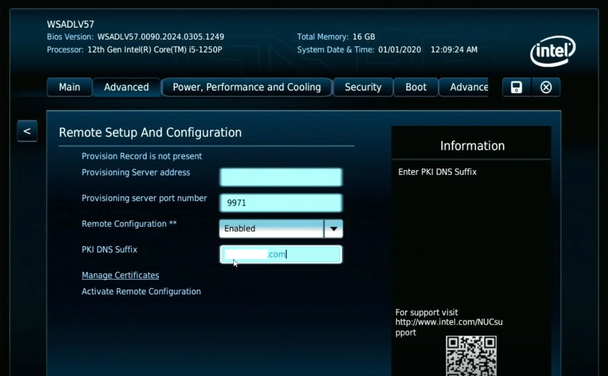 BIOS ACM configuration settings