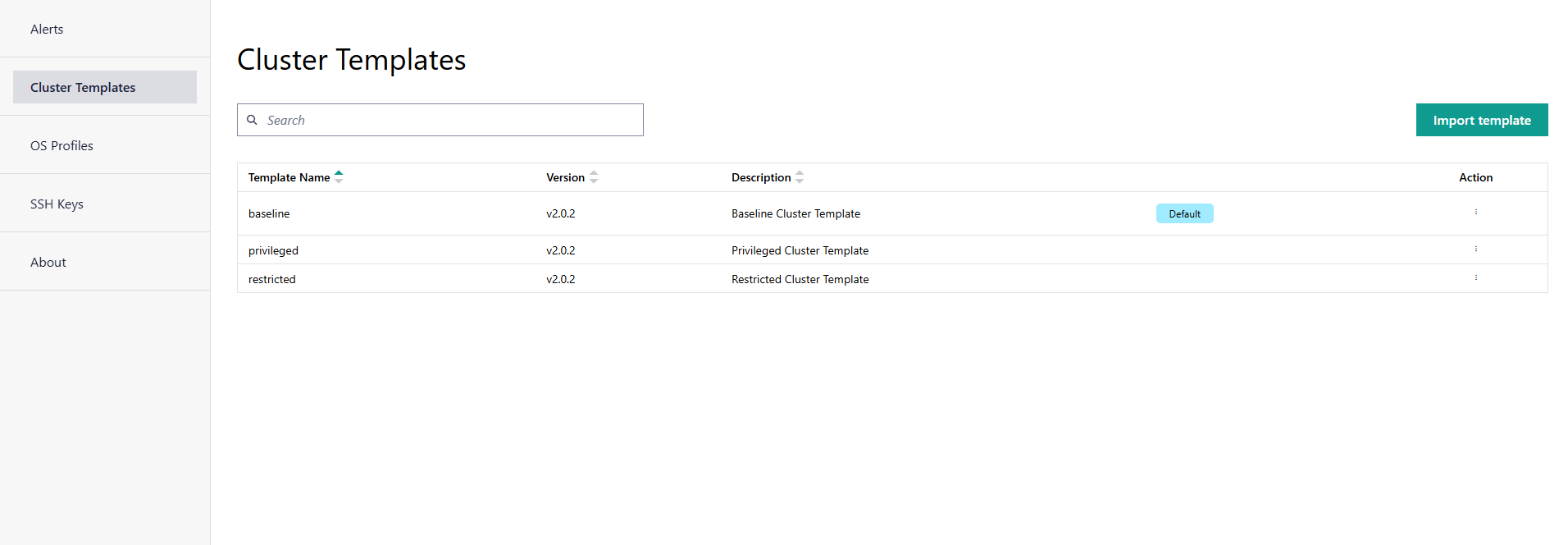 Default Cluster Templates