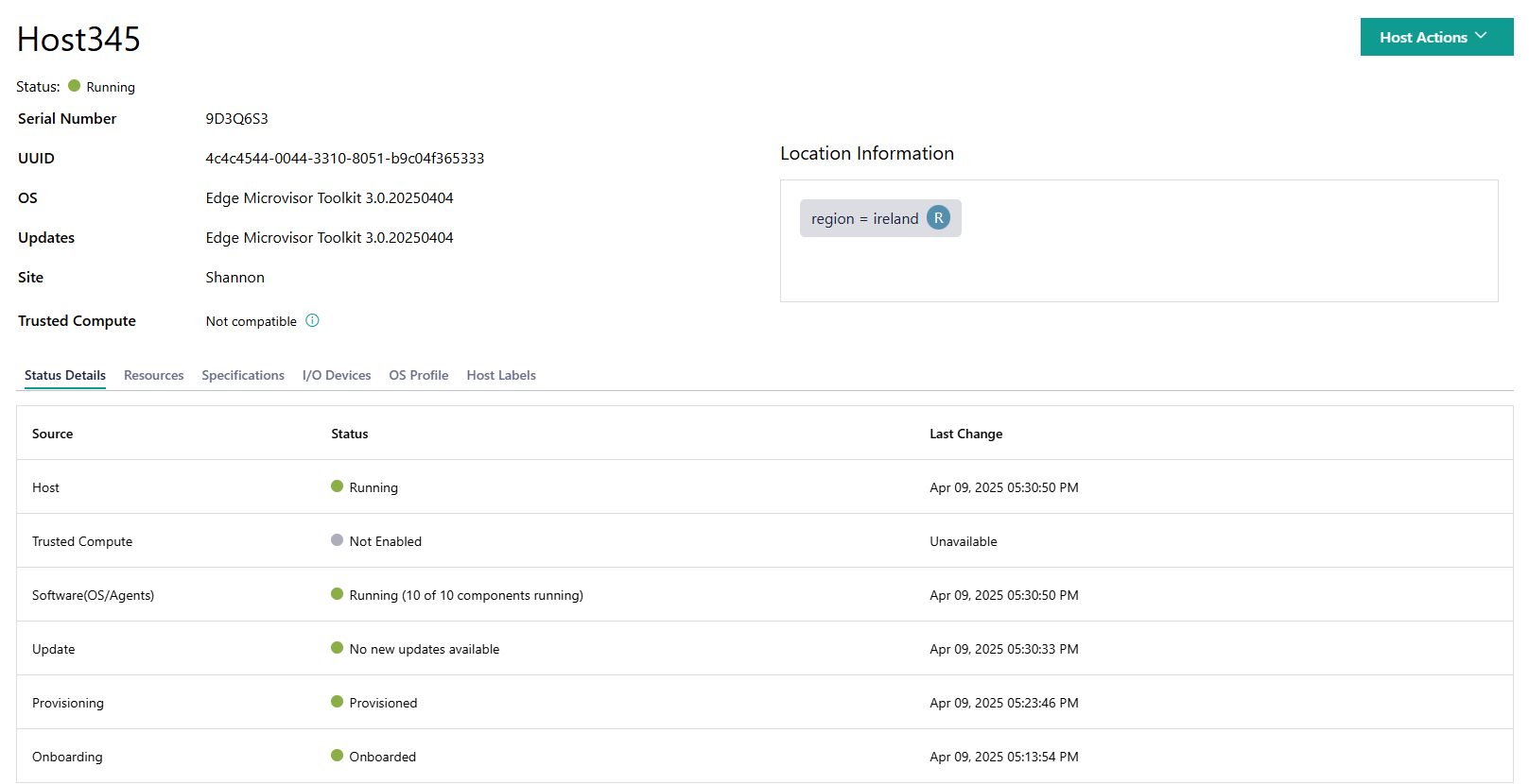 View Host Details