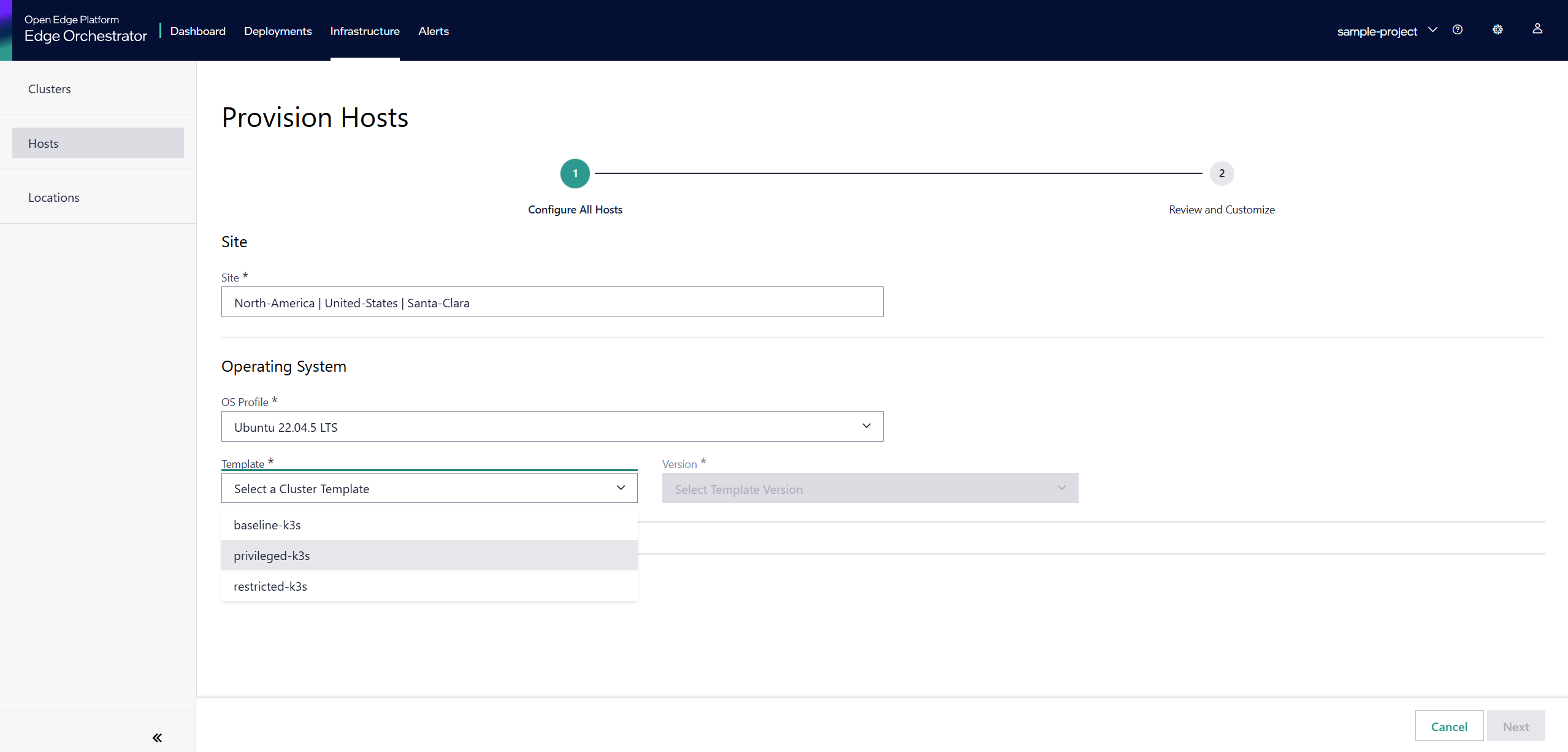 Cluster Template Selection