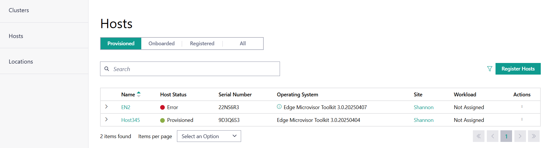 Provisioned hosts